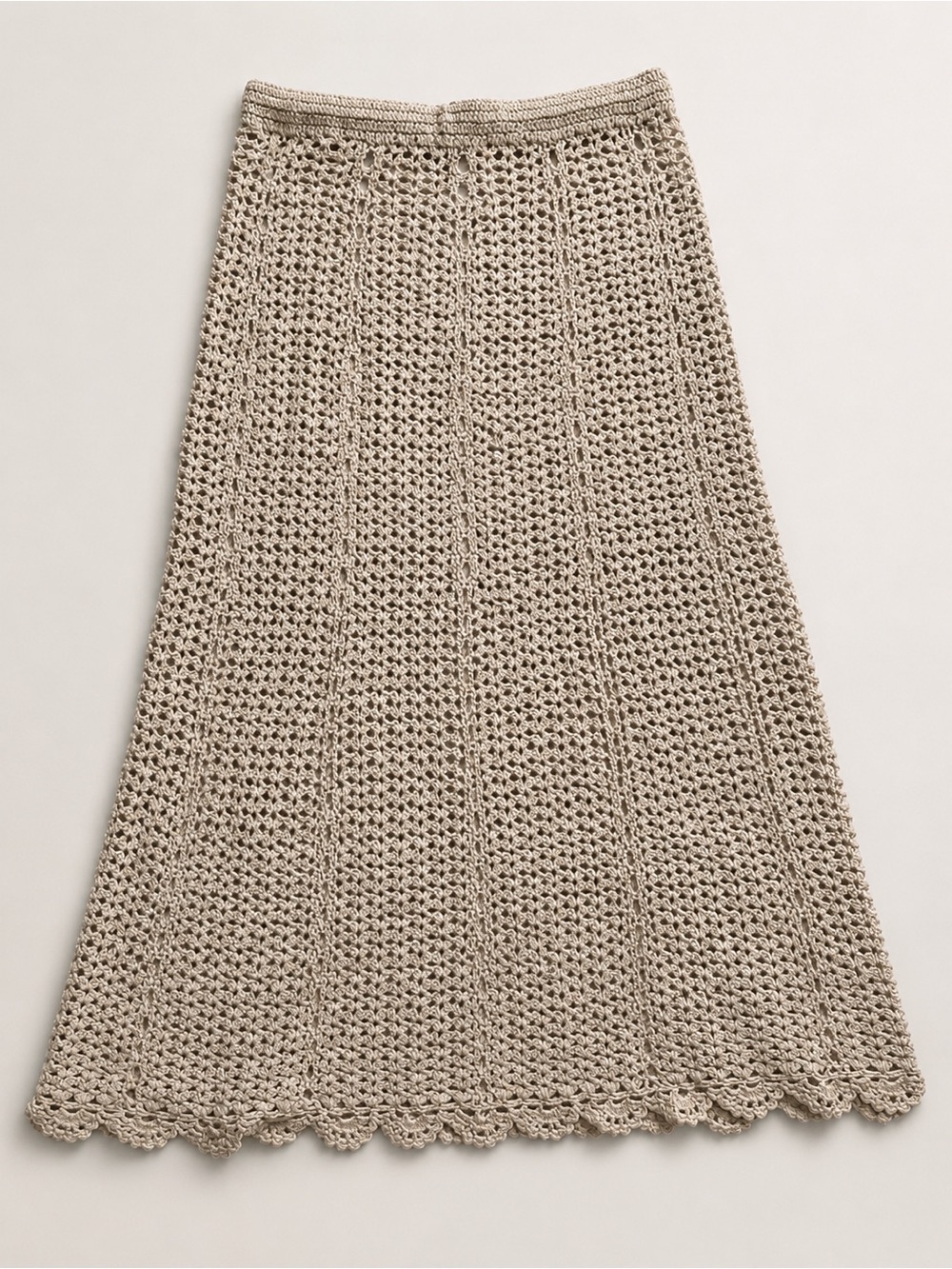 Le Fou by Wilfred Crochet Knit Midi Skirt Beige Open Knit Scalloped Hem Medium​
